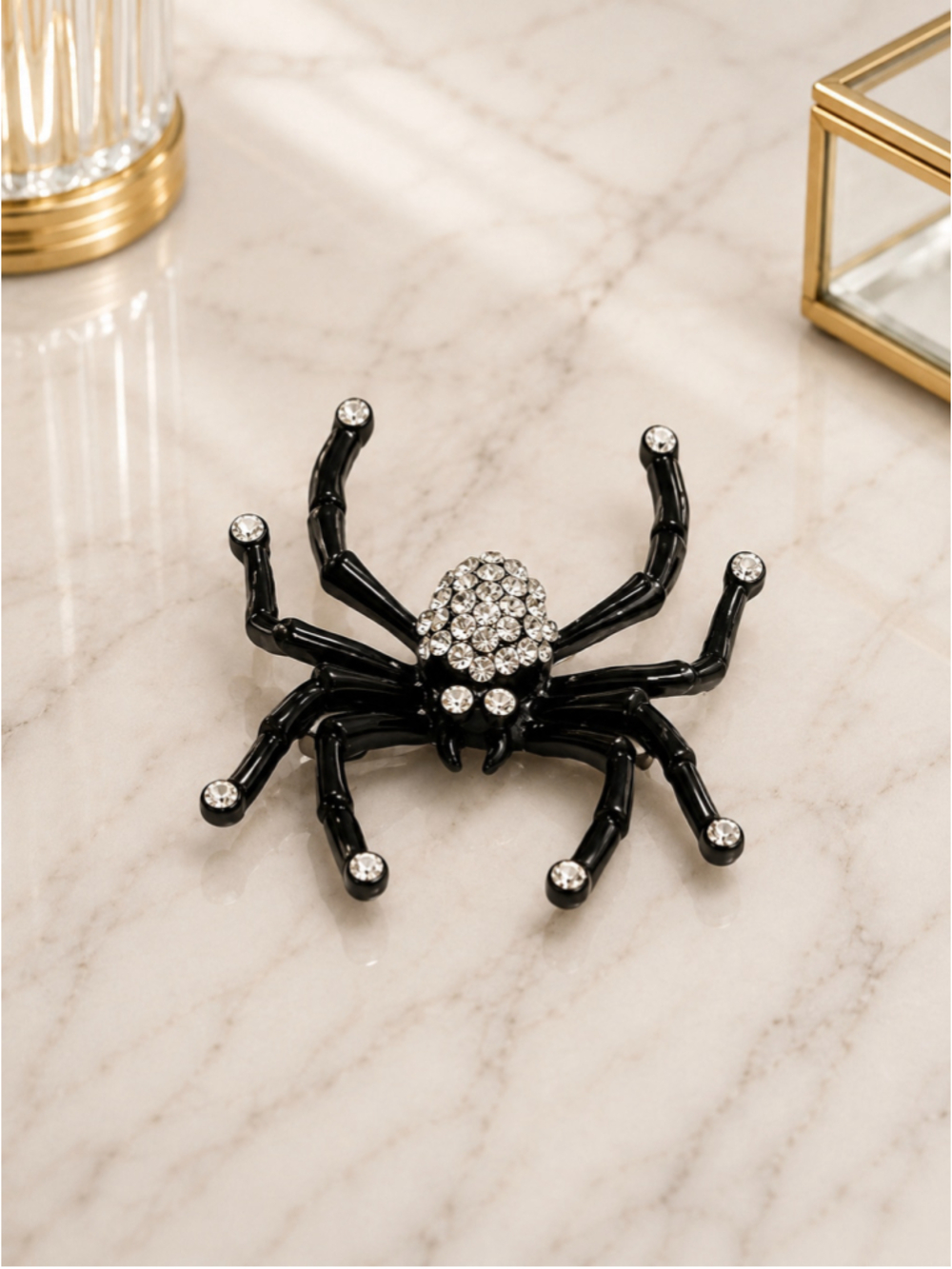 NEW Black Spider Rhinestone Brooch Gothic Halloween Statement Pin Bag Charm